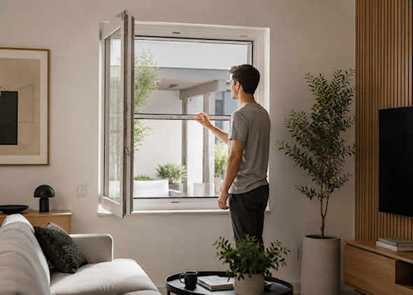 Moustiquaire enroulable installée sur une maison moderne